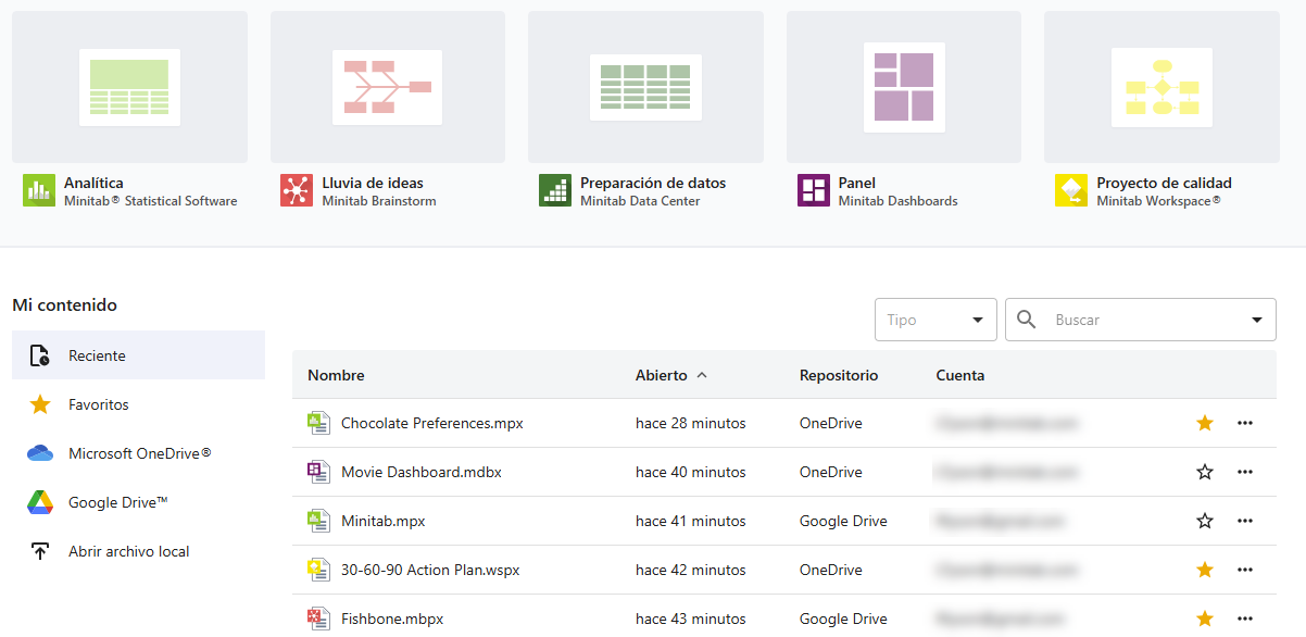 Archivos recientes y favoritos